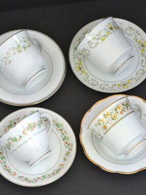 Mismatched Vintage Cups and Saucers Multicolor Florals